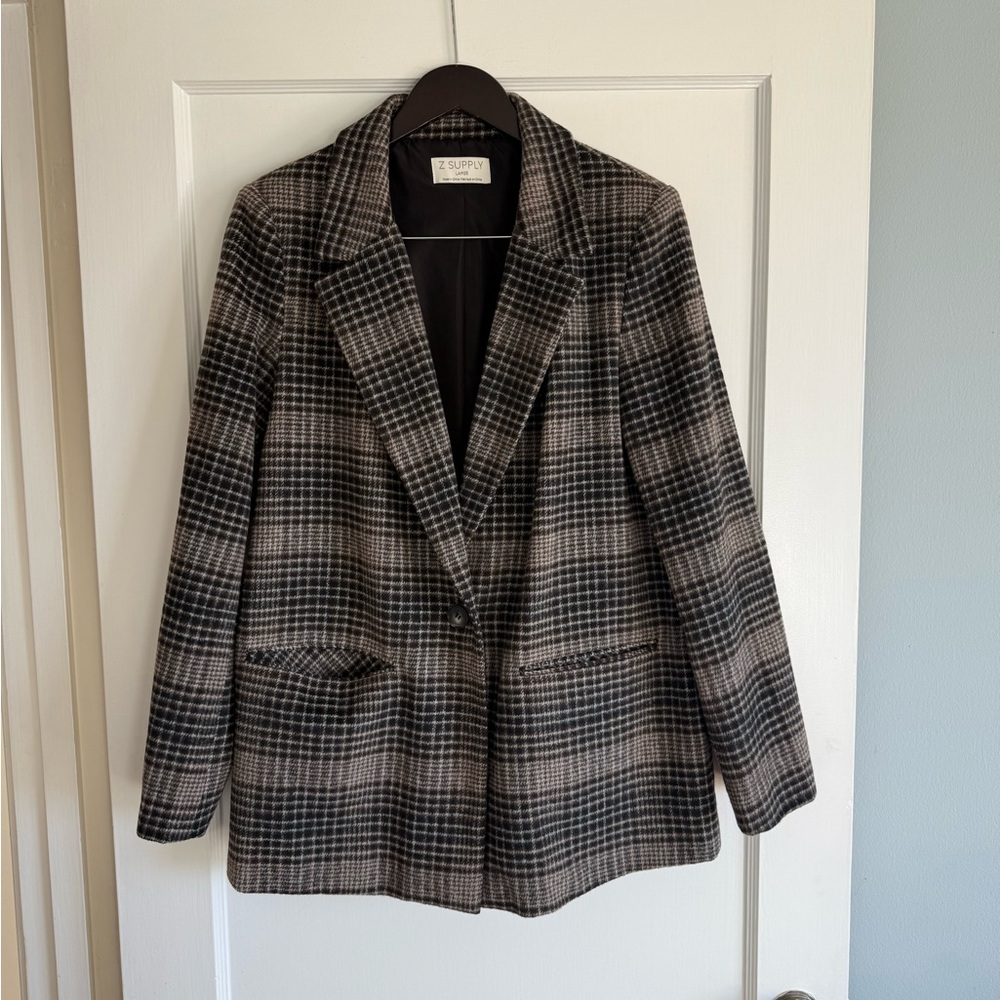Z Supply Women's Checkered Blazer - Black and Tan